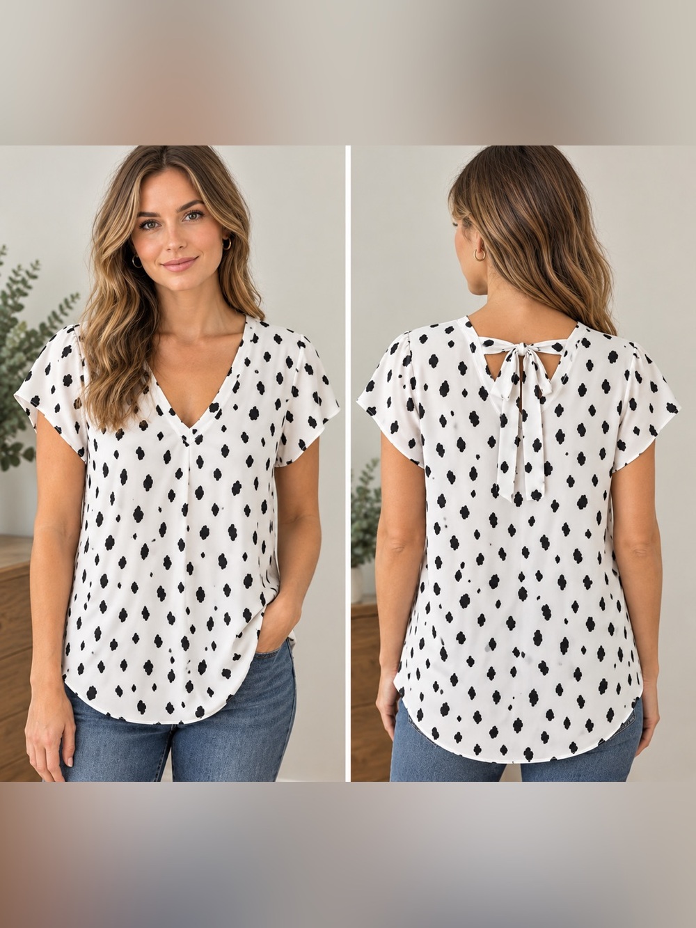 Everleigh Top Blouse Small Petite Chiffon Back Bow Lace Animal Print